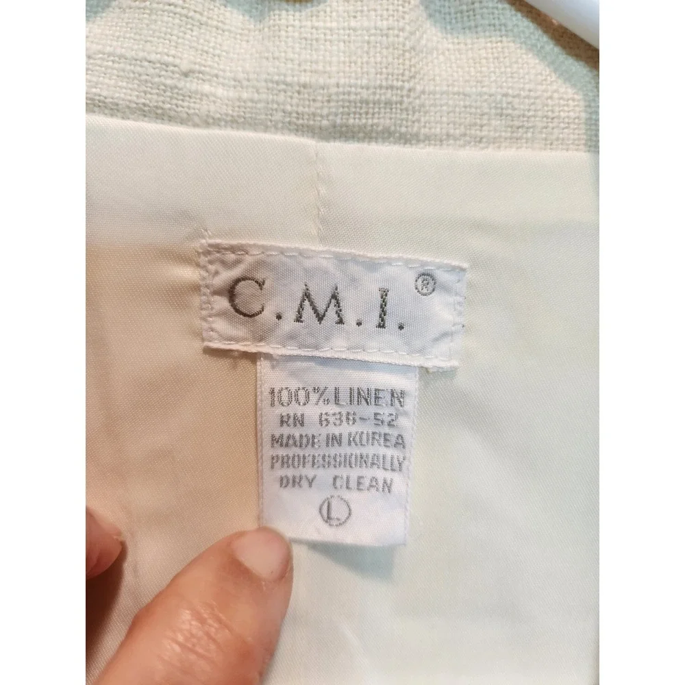 Vintage C.M.I. Cream 100% Linen Blazer Jacket‎ Beige  Large Single Button unisex